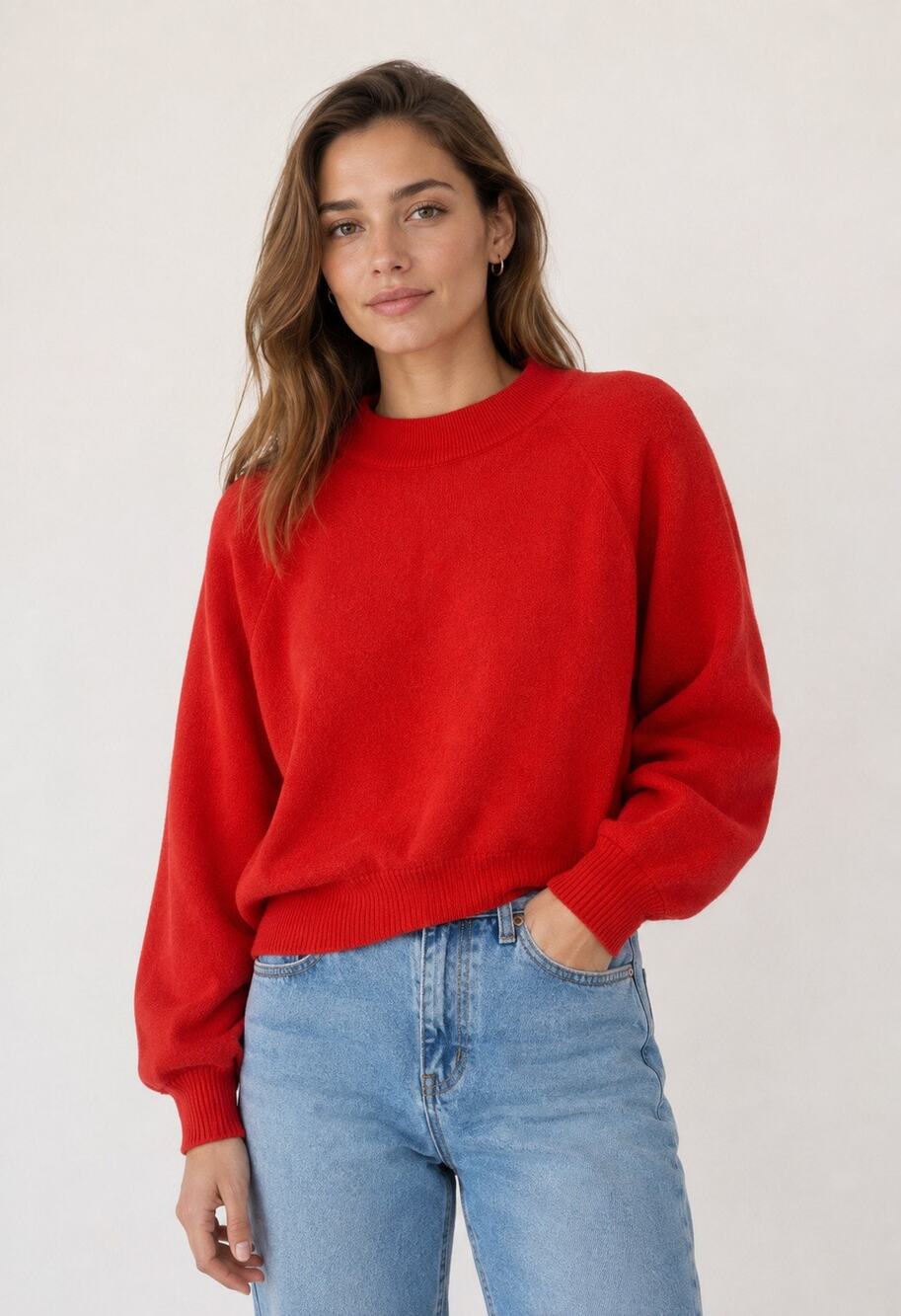 All:Row Red Oversized Boxy Cropped Sweater Balloon Sleeve Minimalist Size Large
